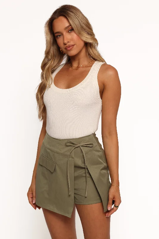 Belted Women Shorts to Enhance the WaistlineAdrie Skort - Khaki Green