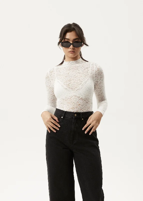 Floral Printed Women Long Sleeve Top for a Romantic LookAFENDS Womens Poet - Lace Long Sleeve Top - White Floral Printed Women Long Sleeve Top for a Romantic LookAFENDS Womens Poet - Lace Long Sleeve Top - White