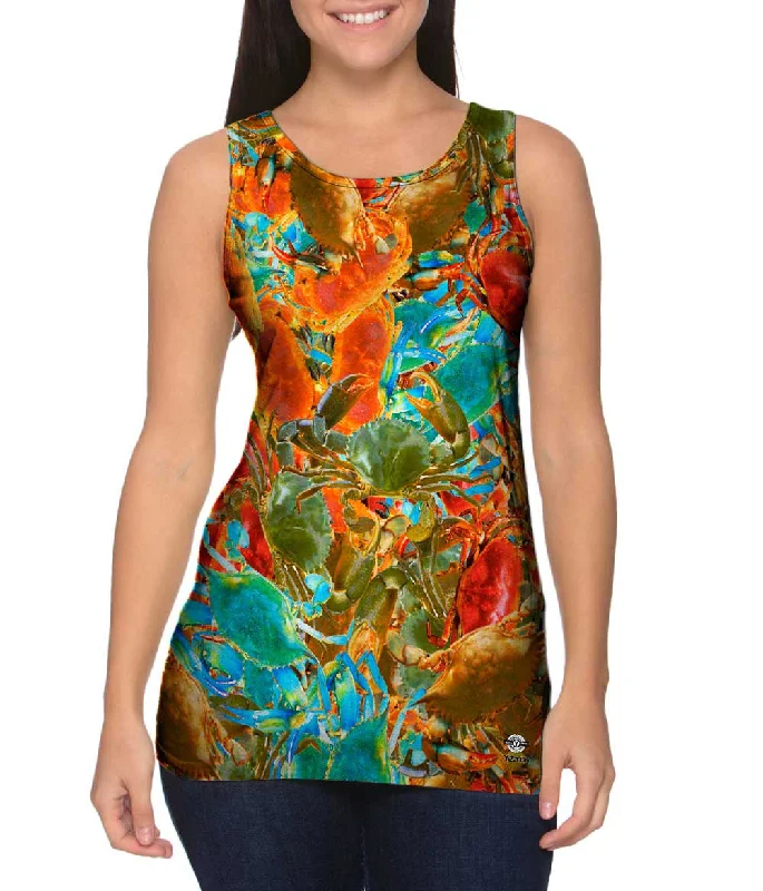 Plus Size Women's Ruffled Hem Tank Tops with Floral PrintsAll You Can Eat Crab
