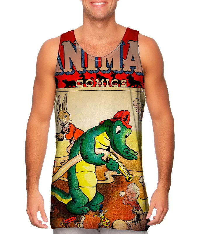 Plus Size Women's Side - Slit Tank Tops in Metallic ShadesAlligator Fun Comic Retro