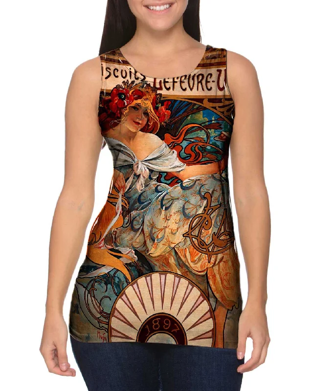 Women's Longline Tank Tops with Abstract PrintsAlphonse Mucha - "Biscuits Lefèvre-Utile" (1896) Women's Longline Tank Tops with Abstract PrintsAlphonse Mucha - "Biscuits Lefèvre-Utile" (1896)