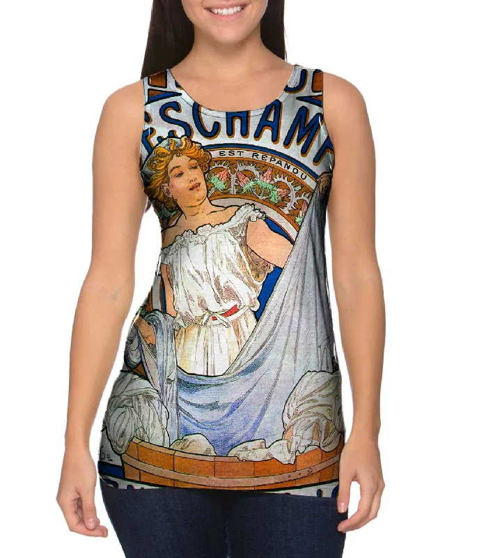 Plus Size Women's Glitter - Trimmed Tank Tops for Party NightsAlphonse Mucha - "Bleu Deschamps" En Vente Ici (1897) Plus Size Women's Glitter - Trimmed Tank Tops for Party NightsAlphonse Mucha - "Bleu Deschamps" En Vente Ici (1897)