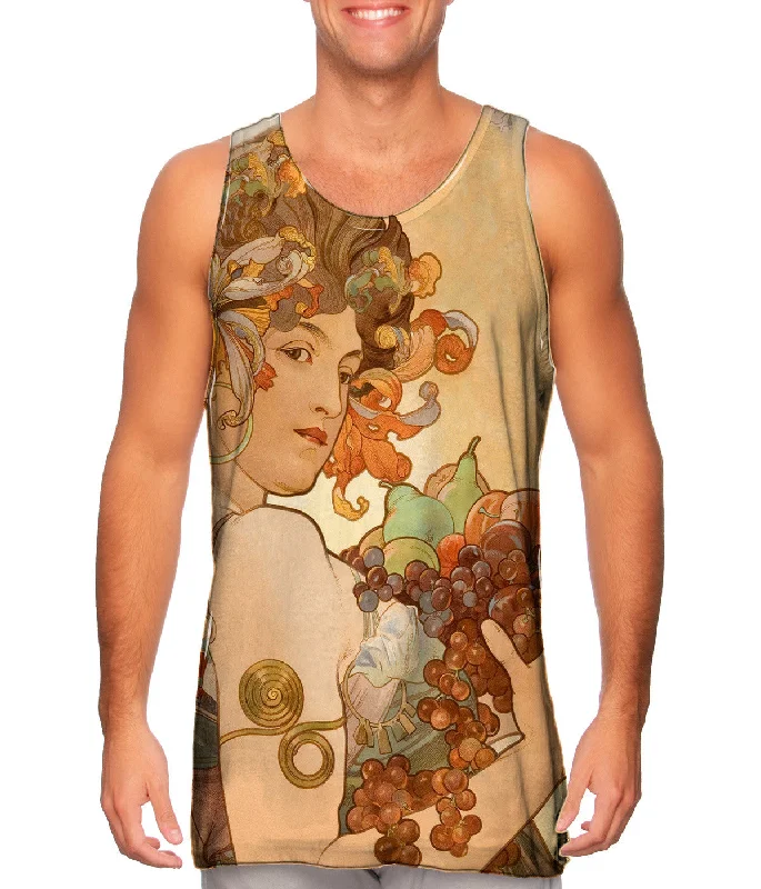 Plus Size Women's Ruffled Hem Tank Tops with Floral PrintsAlphonse Mucha - "Fruit" (1897) Plus Size Women's Ruffled Hem Tank Tops with Floral PrintsAlphonse Mucha - "Fruit" (1897)