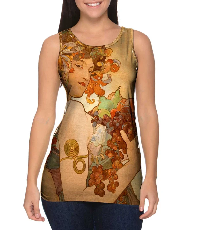 Square Neck Women's Organic Cotton Tank Tops in Earth TonesAlphonse Mucha - "Fruit" (1897) Square Neck Women's Organic Cotton Tank Tops in Earth TonesAlphonse Mucha - "Fruit" (1897)