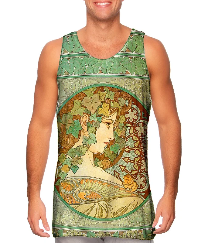Plus Size Women's Embroidered Tank Tops in Boho StylesAlphonse Mucha - "Laurel" (1901) Plus Size Women's Embroidered Tank Tops in Boho StylesAlphonse Mucha - "Laurel" (1901)