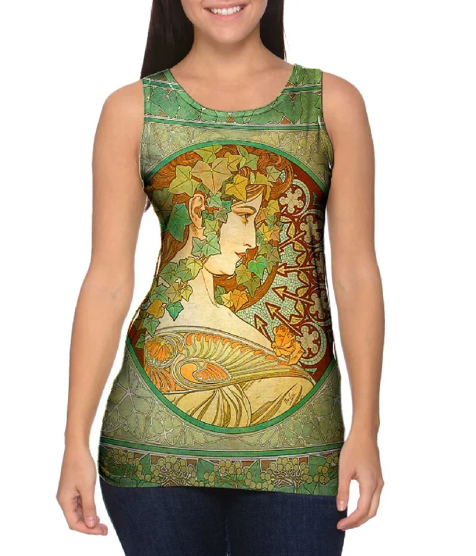 Plunge Neck Women's Seamless Tank Tops for a Smooth FitAlphonse Mucha - "Laurel" (1901) Plunge Neck Women's Seamless Tank Tops for a Smooth FitAlphonse Mucha - "Laurel" (1901)