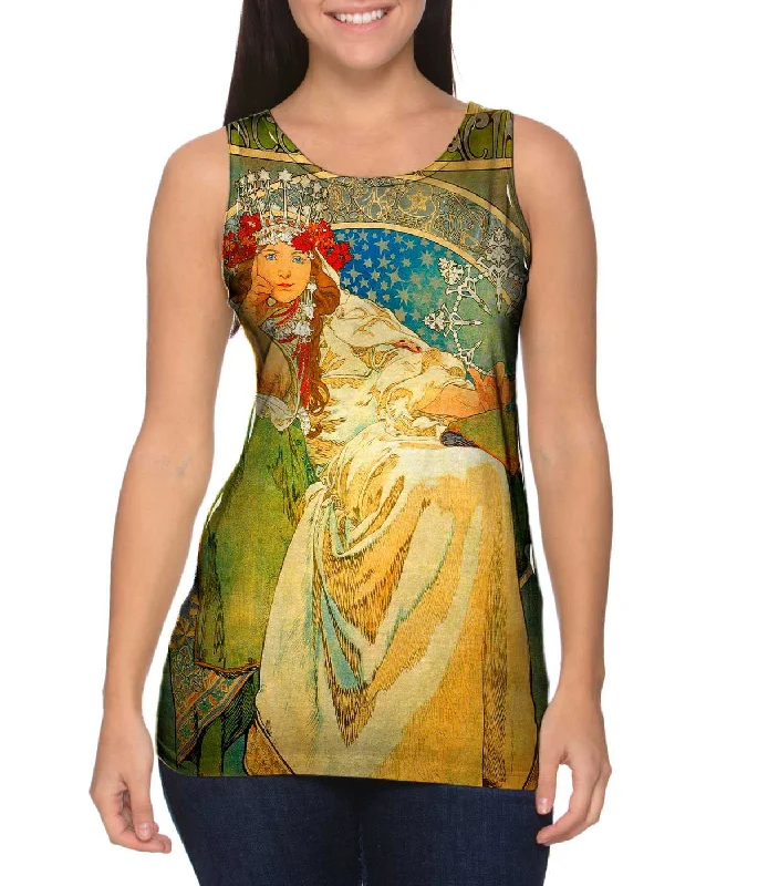 One - Shoulder Women's Rayon Blend Tank Tops for a Flowy LookAlphonse Mucha-Princess Hyacinth-1911 One - Shoulder Women's Rayon Blend Tank Tops for a Flowy LookAlphonse Mucha-Princess Hyacinth-1911