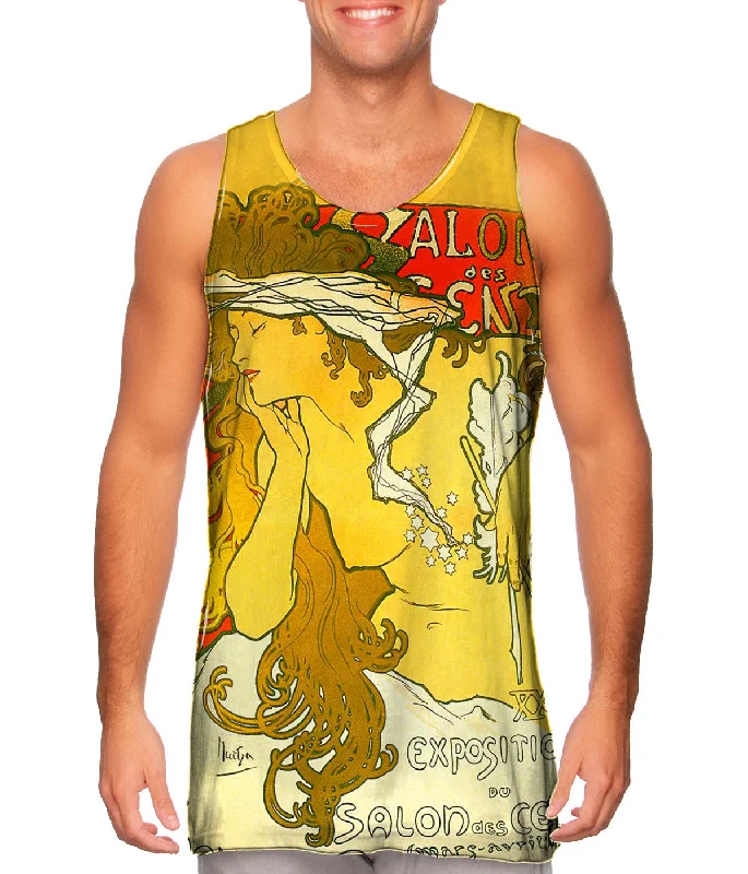 Plus Size Women's Ruffled Hem Tank Tops with Floral PrintsAlphonse Mucha - "Salon Of The Hundreds" Salon des Cent (1896) Plus Size Women's Ruffled Hem Tank Tops with Floral PrintsAlphonse Mucha - "Salon Of The Hundreds" Salon des Cent (1896)