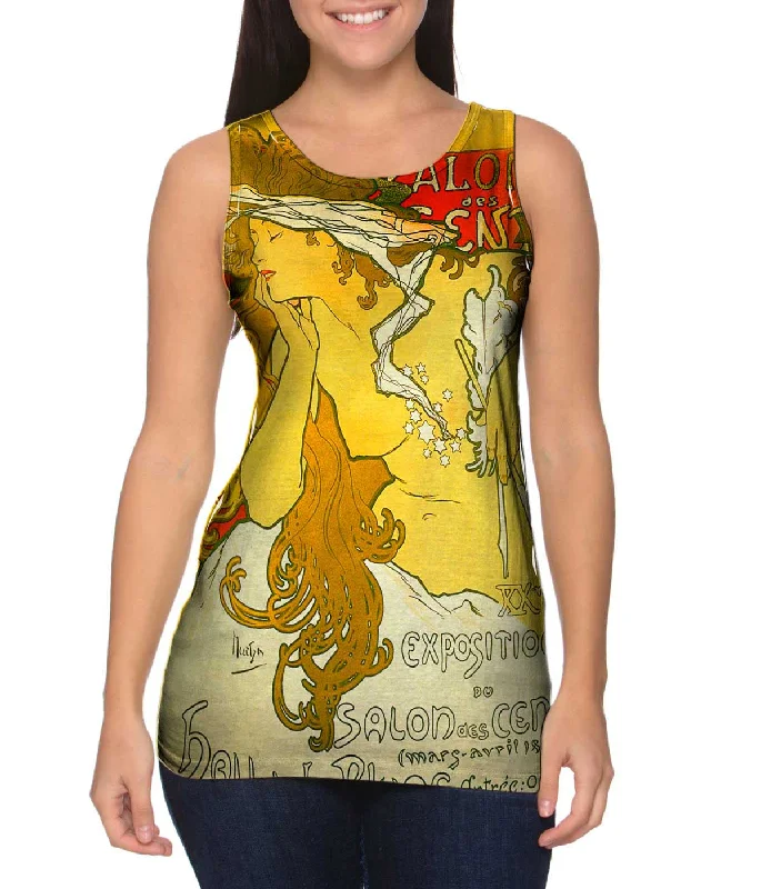 Square Neck Women's Organic Cotton Tank Tops in Earth TonesAlphonse Mucha - "Salon Of The Hundreds" Salon des Cent (1896) Square Neck Women's Organic Cotton Tank Tops in Earth TonesAlphonse Mucha - "Salon Of The Hundreds" Salon des Cent (1896)