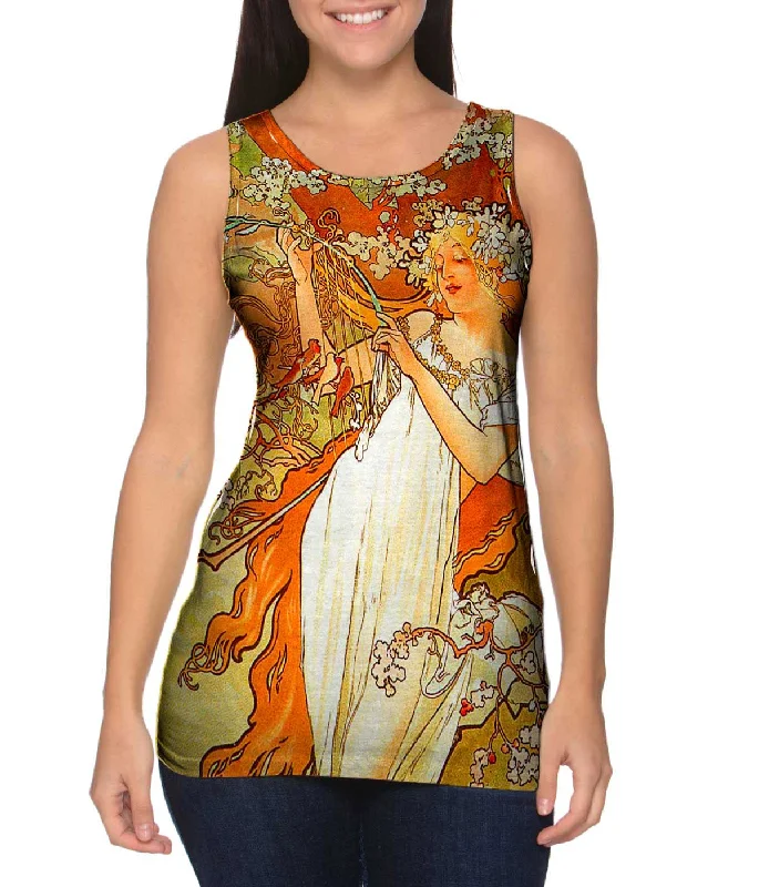 Scoop Neck Women's Linen Blend Tank Tops for SummerAlphonse Mucha - "Spring" (1896)