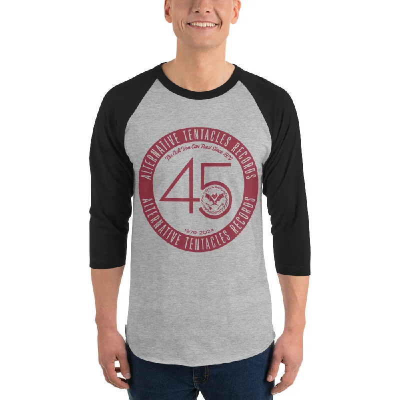 Plus Size Women Long Sleeve Top for a Flattering and Comfortable FitAlternative Tentacles 45th Anniversary - Maroon on Heather Grey/Black Sleeve 3/4 Sleeve Raglan Shirt Plus Size Women Long Sleeve Top for a Flattering and Comfortable FitAlternative Tentacles 45th Anniversary - Maroon on Heather Grey/Black Sleeve 3/4 Sleeve Raglan Shirt