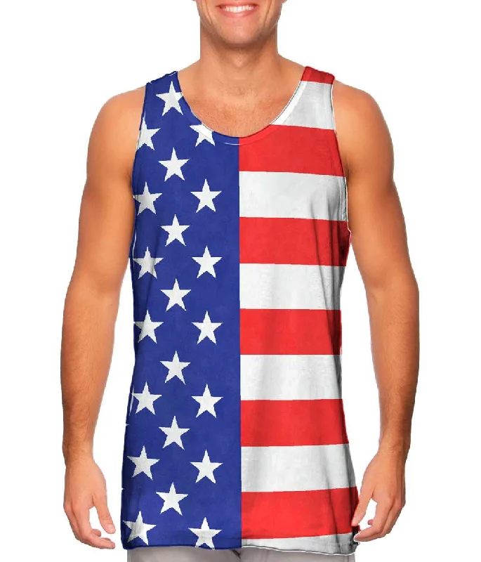 Scoop Neck Women's Linen Blend Tank Tops for SummerAmerican Flag
