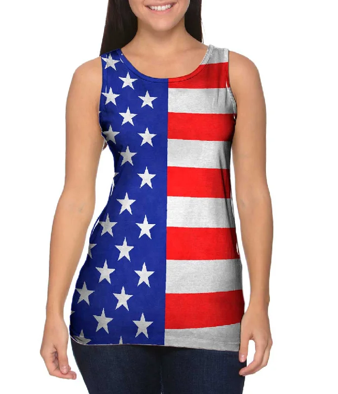 Plus Size Women's Ruffled Hem Tank Tops with Floral PrintsAmerican Flag