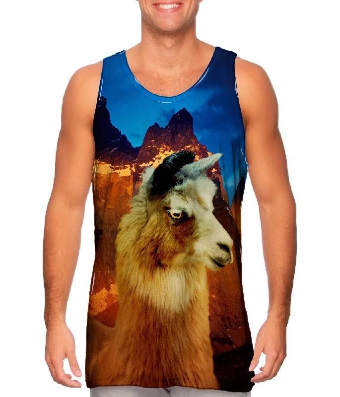 Plus Size Women's Puff - Sleeve Tank Tops in Pastel HuesAndes Llama Sunset
