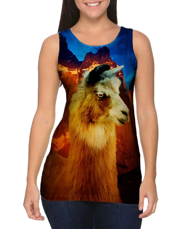One - Shoulder Women's Rayon Blend Tank Tops for a Flowy LookAndes Llama Sunset