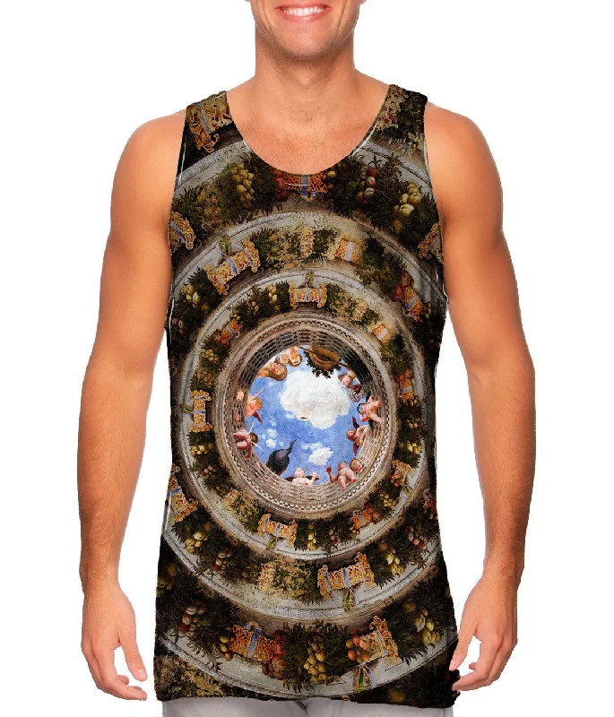 Plus Size Women's Ruffled Hem Tank Tops with Floral PrintsAndrea Mantegna - "Ceiling of the Camera Picta" (1470) Plus Size Women's Ruffled Hem Tank Tops with Floral PrintsAndrea Mantegna - "Ceiling of the Camera Picta" (1470)