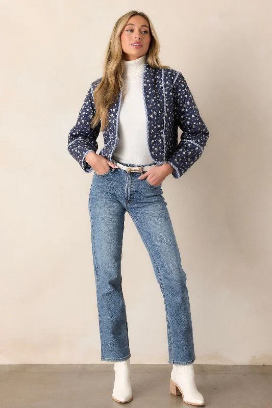 Lightweight Women Long Sleeve Top for Spring and AutumnAnywhere But Here 100% Cotton Navy Floral Quilted Jacket Lightweight Women Long Sleeve Top for Spring and AutumnAnywhere But Here 100% Cotton Navy Floral Quilted Jacket