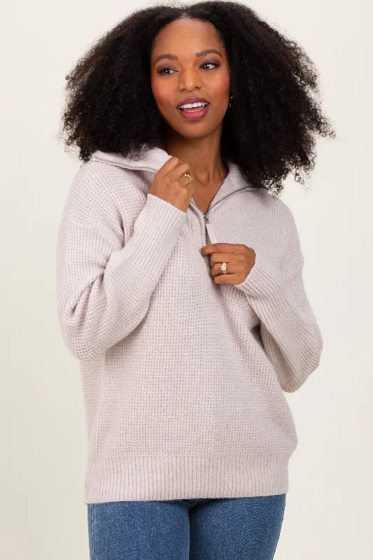 Ruffled Cuff Women Long Sleeve Top with a Feminine TouchBeige Half Zip Pullover Sweater Ruffled Cuff Women Long Sleeve Top with a Feminine TouchBeige Half Zip Pullover Sweater