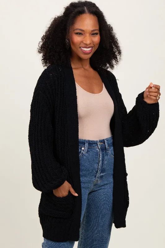 Organic Cotton Women Long Sleeve Top for Eco - Friendly ComfortBlack Chunky Knit Oversized Pocket Cardigan Organic Cotton Women Long Sleeve Top for Eco - Friendly ComfortBlack Chunky Knit Oversized Pocket Cardigan
