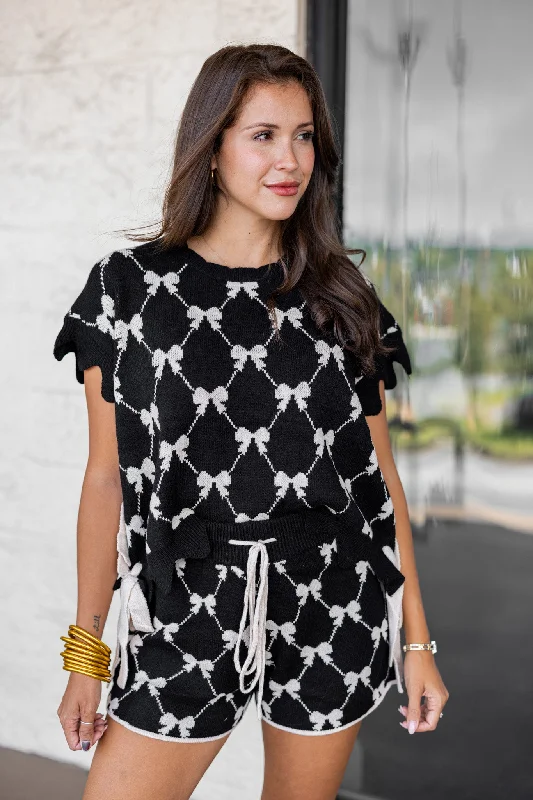 Stretchable Women Shorts for Maximum MobilityBow Tie Checkered Black Shorts