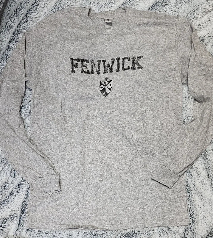 Retro - style polo shirt with a vintage logoGray Long Sleeve Distressed Fenwick logo T Shirt Retro - style polo shirt with a vintage logoGray Long Sleeve Distressed Fenwick logo T Shirt