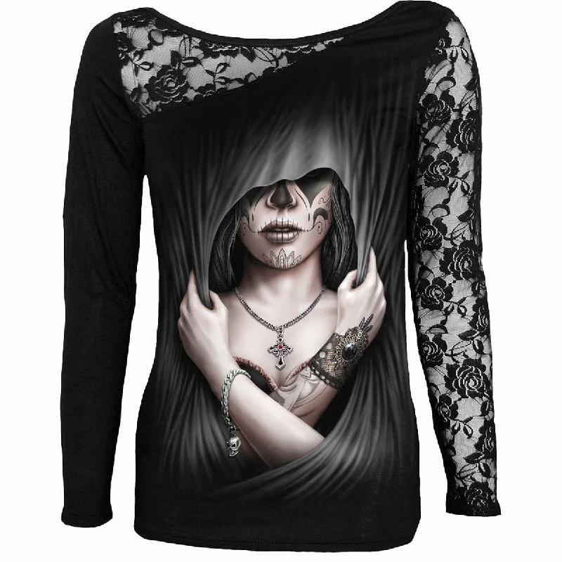 Turtleneck Women Long Sleeve Top for Cold Winter DaysDEAD LOVE - Lace One Shoulder Top Black Turtleneck Women Long Sleeve Top for Cold Winter DaysDEAD LOVE - Lace One Shoulder Top Black