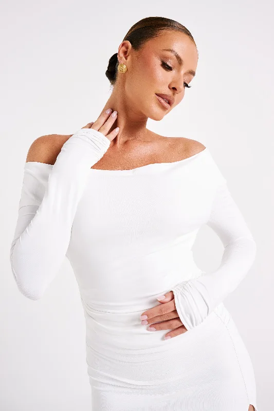 Puffer - Sleeve Women Long Sleeve Top for a Fashion - Forward LookEmma Recycled Nylon Long Sleeve Top - White Puffer - Sleeve Women Long Sleeve Top for a Fashion - Forward LookEmma Recycled Nylon Long Sleeve Top - White