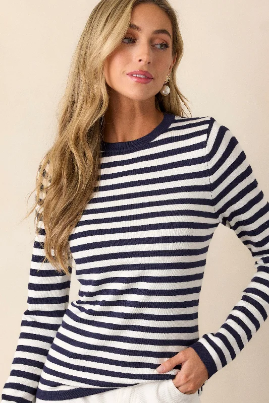 Striped Women Long Sleeve Top in a Timeless PatternEndless Road Navy Stripe Long Sleeve Top Striped Women Long Sleeve Top in a Timeless PatternEndless Road Navy Stripe Long Sleeve Top