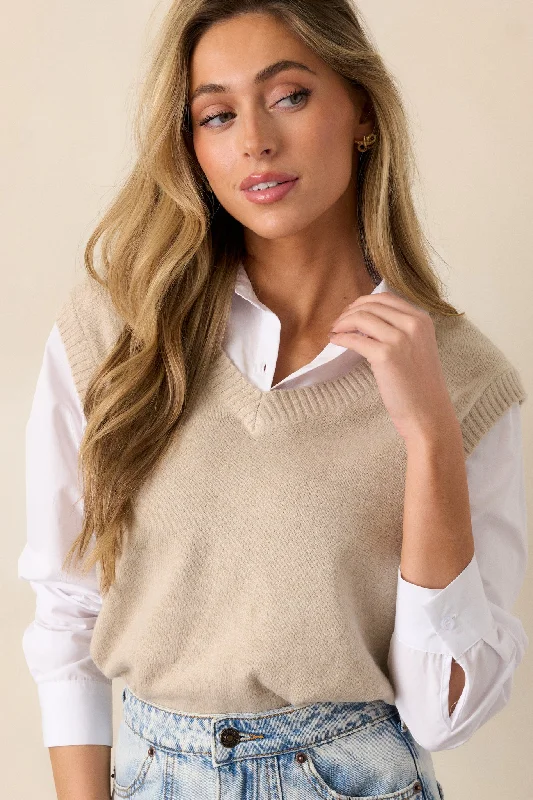 Pocket - Equipped Women Long Sleeve Top for Added FunctionalityFeeling Special Beige Mock Layered Sweater Pocket - Equipped Women Long Sleeve Top for Added FunctionalityFeeling Special Beige Mock Layered Sweater
