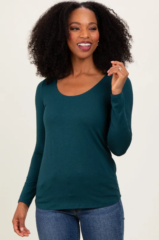 Cable - Knit Women Long Sleeve Top with a Cozy TextureForest Green Basic Scoop Neck Long Sleeve Top Cable - Knit Women Long Sleeve Top with a Cozy TextureForest Green Basic Scoop Neck Long Sleeve Top