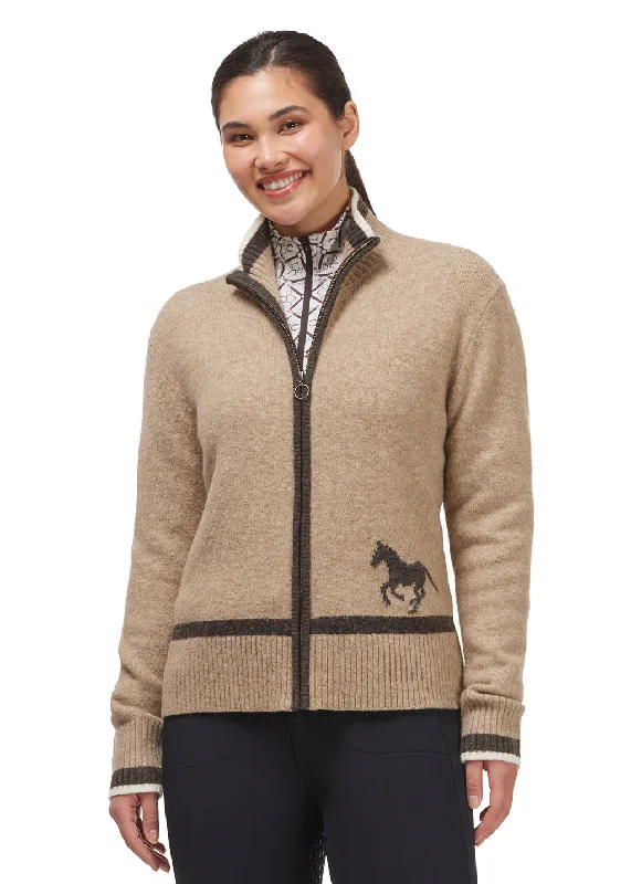 Lace - Trimmed Women Long Sleeve Top for an Elegant LookFull Zip Varsity Horse Sweater Lace - Trimmed Women Long Sleeve Top for an Elegant LookFull Zip Varsity Horse Sweater