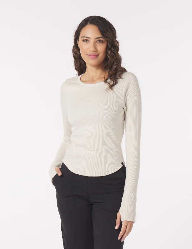 Cropped Women Long Sleeve Top to Pair with High - Waisted BottomsGo To Long Sleeve: Oatmilk Cropped Women Long Sleeve Top to Pair with High - Waisted BottomsGo To Long Sleeve: Oatmilk