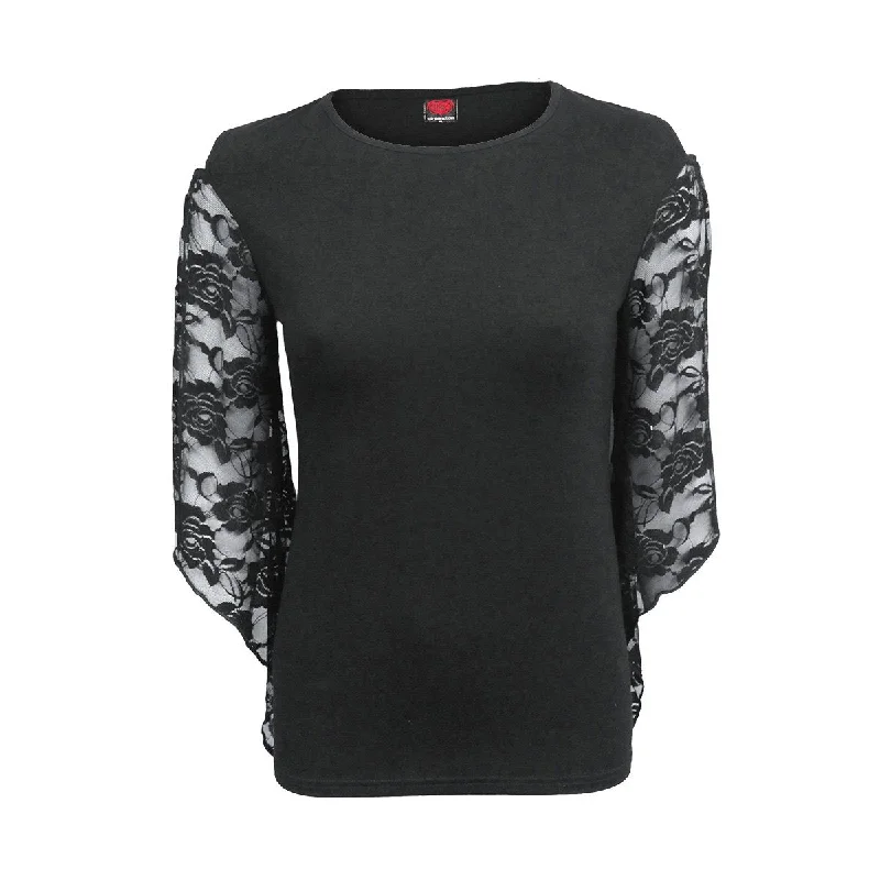 Mock Neck Women Long Sleeve Top for a Modern AestheticGOTHIC ELEGANCE - Rose Lace Sleeve Top Mock Neck Women Long Sleeve Top for a Modern AestheticGOTHIC ELEGANCE - Rose Lace Sleeve Top