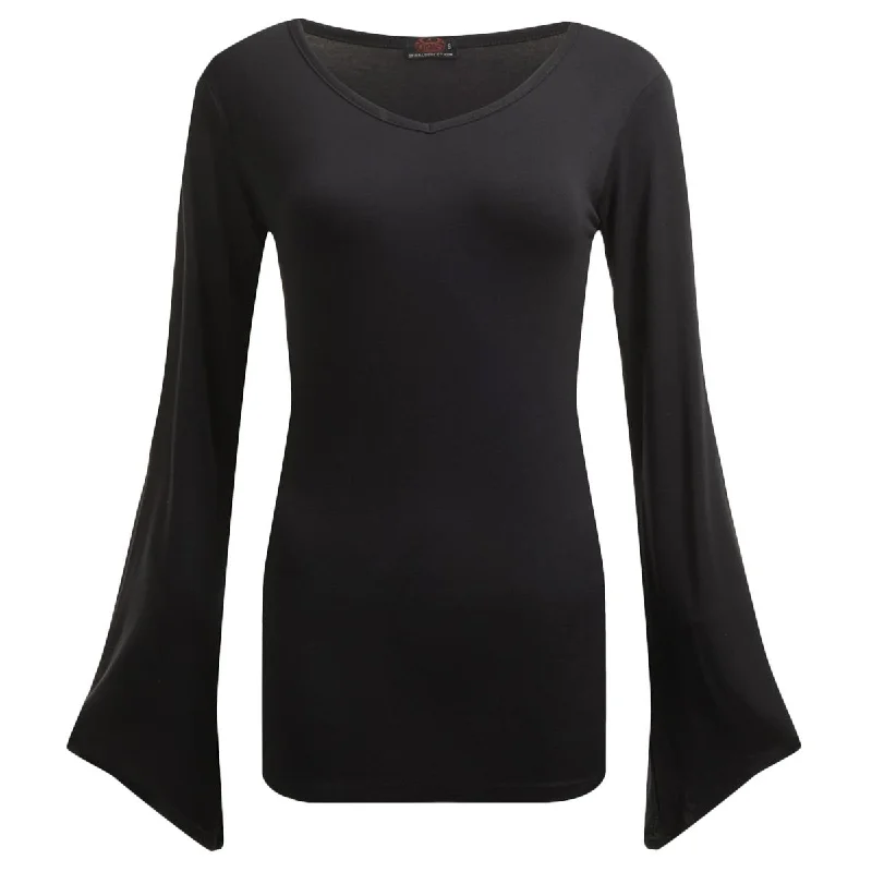 Cropped Women Long Sleeve Top to Pair with High - Waisted BottomsGOTHIC ELEGANCE - V Neck Goth Sleeve Top Black Cropped Women Long Sleeve Top to Pair with High - Waisted BottomsGOTHIC ELEGANCE - V Neck Goth Sleeve Top Black