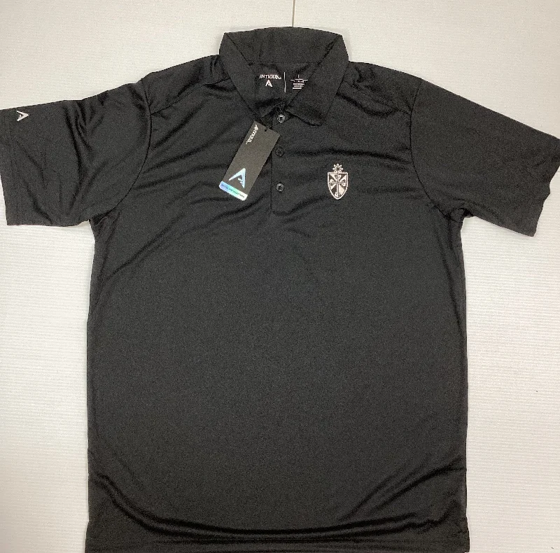 Long - sleeve polo shirt in lightweight polyester for layeringBlack Embroidered Shield Antigua Brand Golf Shirt Long - sleeve polo shirt in lightweight polyester for layeringBlack Embroidered Shield Antigua Brand Golf Shirt