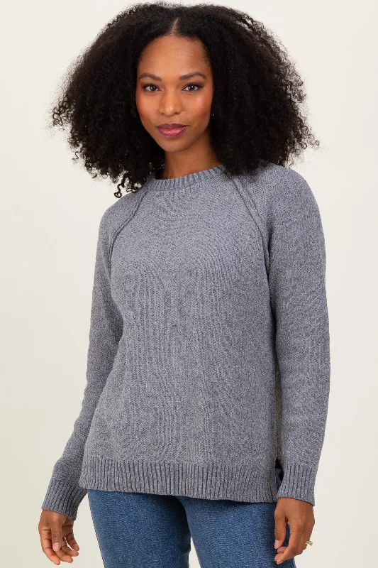Pocket - Equipped Women Long Sleeve Top for Added FunctionalityHeather Grey Raglan Knit Sweater Pocket - Equipped Women Long Sleeve Top for Added FunctionalityHeather Grey Raglan Knit Sweater