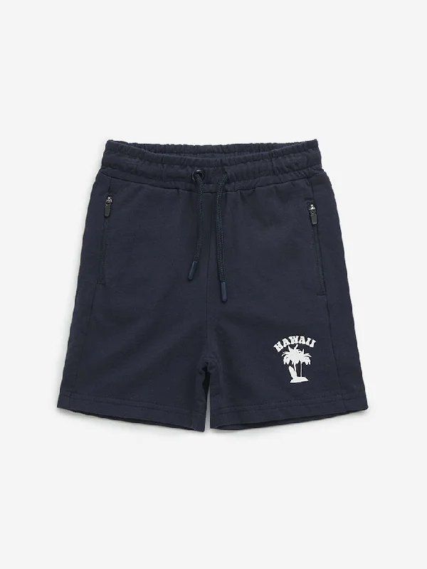 Stretchable Women Shorts for Maximum MobilityHOP Kids Navy Text Design Mid-Rise Cotton Shorts Stretchable Women Shorts for Maximum MobilityHOP Kids Navy Text Design Mid-Rise Cotton Shorts