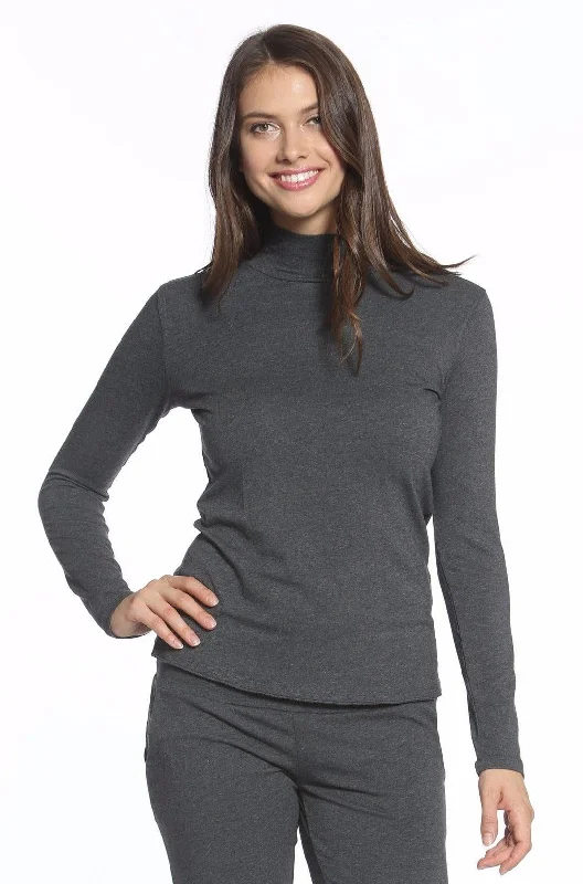 Lace - Trimmed Women Long Sleeve Top for an Elegant LookLong Sleeve Mock Neck Tee
