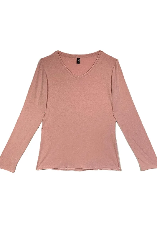Ribbed Women Long Sleeve Top with a Textured AppealLong Sleeve V Neck Tee