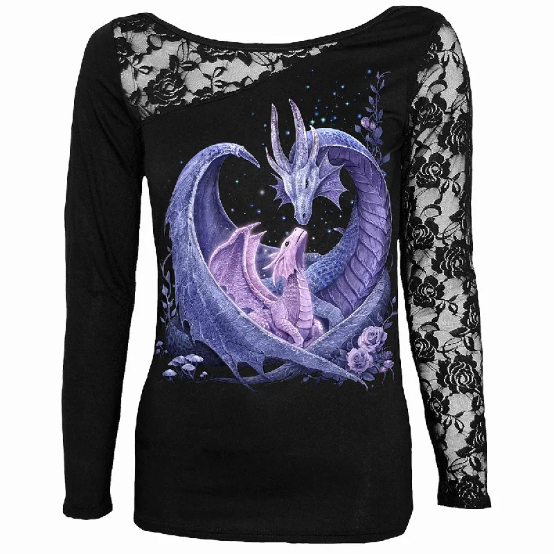 Organic Cotton Women Long Sleeve Top for Eco - Friendly ComfortMATERNAL INSTINCTS - Lace One Shoulder Top Black Organic Cotton Women Long Sleeve Top for Eco - Friendly ComfortMATERNAL INSTINCTS - Lace One Shoulder Top Black