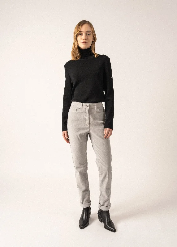 Belted Women Shorts to Enhance the WaistlineMimosa pants - high waist, in striped velvet (GRIS CLAIR) Belted Women Shorts to Enhance the WaistlineMimosa pants - high waist, in striped velvet (GRIS CLAIR)
