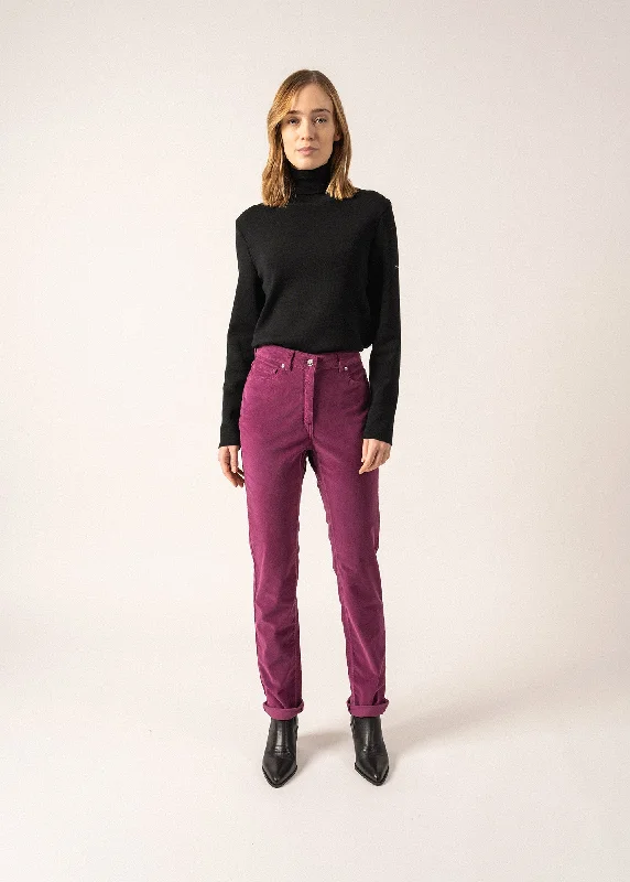 Ruffled Hem Women Shorts to Add a Feminine TouchMimosa pants - high waist, in striped velvet (PRUNE) Ruffled Hem Women Shorts to Add a Feminine TouchMimosa pants - high waist, in striped velvet (PRUNE)