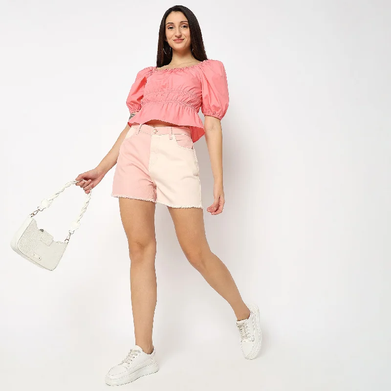 Solid Color Women Shorts in Bright Hues for a Bold StatementRegular Fit Solid High Rise Shorts
