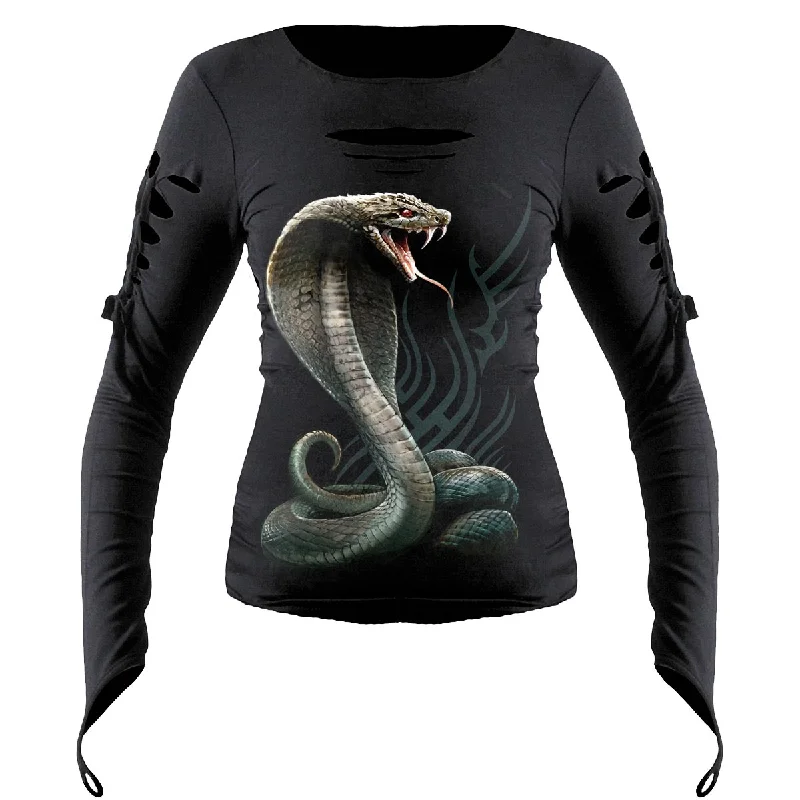 Organic Cotton Women Long Sleeve Top for Eco - Friendly ComfortSERPENT TATTOO - Slashed Goth Glove Top Black Organic Cotton Women Long Sleeve Top for Eco - Friendly ComfortSERPENT TATTOO - Slashed Goth Glove Top Black