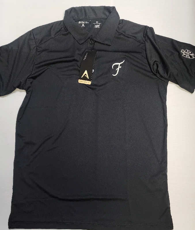 High - low hem polo shirt for a modern touchSmoke Gray Embroidered Shield Antigua Brand Golf Shirt High - low hem polo shirt for a modern touchSmoke Gray Embroidered Shield Antigua Brand Golf Shirt