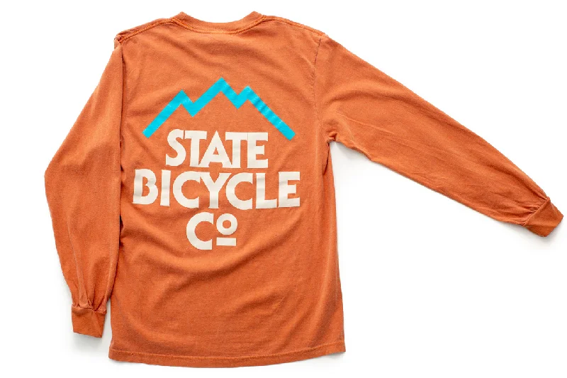 Printed Graphic Women Long Sleeve Top with a Bold StatementState Bicycle Co. - "Mountains" - Long Sleeve T-Shirt (Yam) Printed Graphic Women Long Sleeve Top with a Bold StatementState Bicycle Co. - "Mountains" - Long Sleeve T-Shirt (Yam)