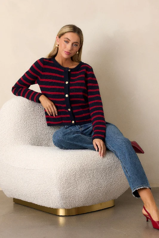 Lightweight Women Long Sleeve Top for Spring and AutumnThe Time Is Right 100% Cotton Red Stripe Cardigan Lightweight Women Long Sleeve Top for Spring and AutumnThe Time Is Right 100% Cotton Red Stripe Cardigan
