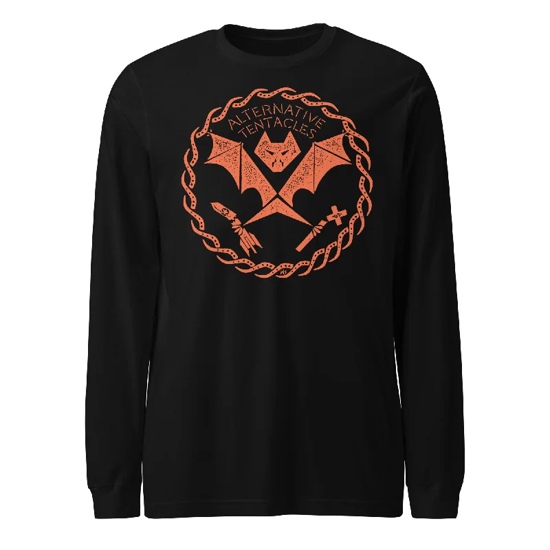 Plaid Women Long Sleeve Top for a Preppy VibeOrange Bat Logo - The Cult You Can Trust Unisex Black Long Sleeve Tee