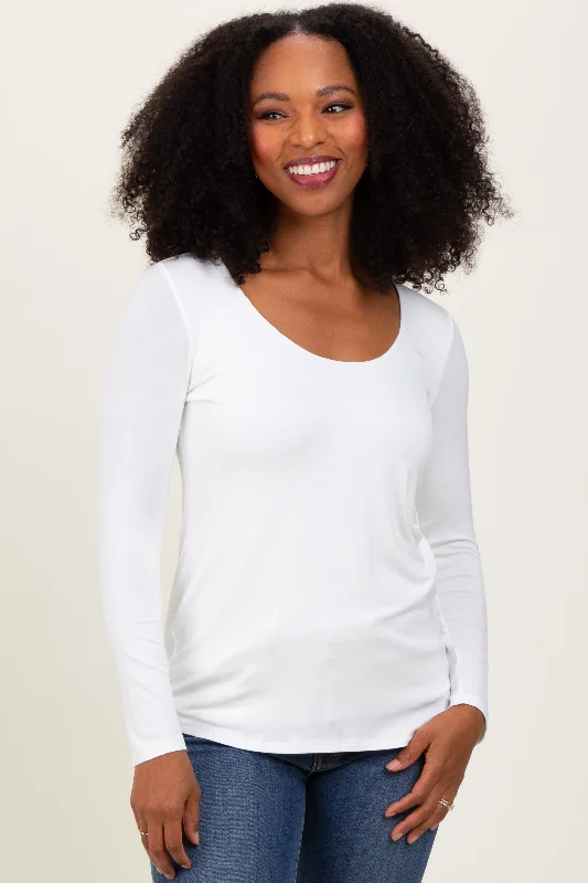 Ribbed Women Long Sleeve Top with a Textured AppealWhite Basic Scoop Neck Long Sleeve Top Ribbed Women Long Sleeve Top with a Textured AppealWhite Basic Scoop Neck Long Sleeve Top
