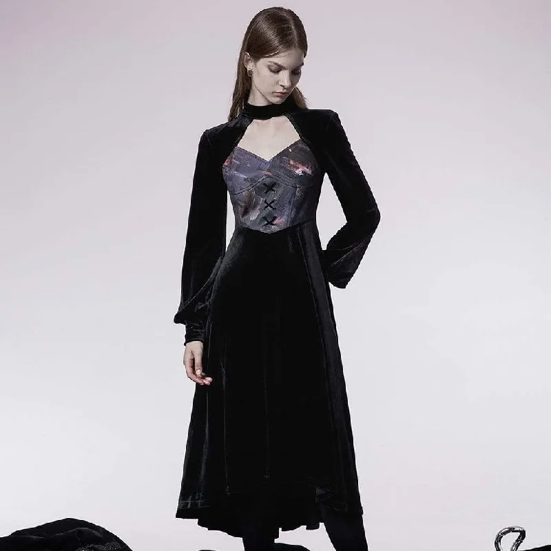 Plus Size Women Long Sleeve Top for a Flattering and Comfortable FitWomen's Gothic Cutout Splice Velvet Long Dress Plus Size Women Long Sleeve Top for a Flattering and Comfortable FitWomen's Gothic Cutout Splice Velvet Long Dress